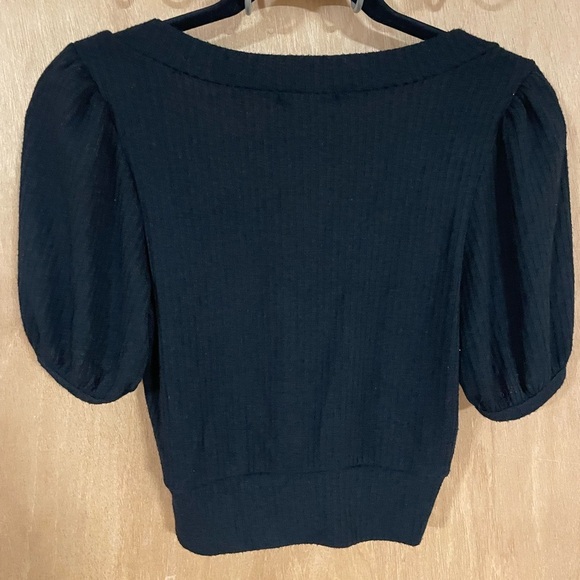 #38- BOHME-size small, black cropped button down top with heart shape neckline - Picture 2 of 3